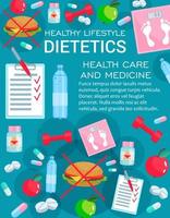 Dietetics medicine with diet nutrition items vector