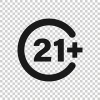 Twenty one plus icon in flat style. 21 vector illustration on white isolated background. Censored business concept.