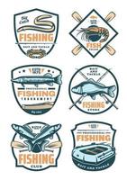 Fishing club and fisher shop retro badges vector