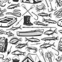 Fishing gear and seafood pattern vector