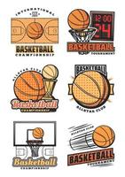 juego de baloncesto, iconos de vector de equipo