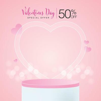 Happy Valentines day sale background. product Podium with love hearts background