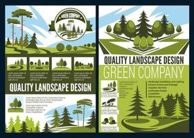 Landscape, green park and gardening design vector