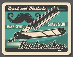 Barbershop mustache and beard razor shaving vector