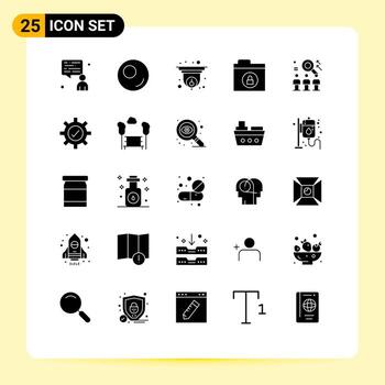 Set of 25 Vector Solid Glyphs on Grid for gear user information team rescource Editable Vector Design Elements