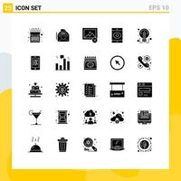 Pack of 25 Modern Solid Glyphs Signs and Symbols for Web Print Media such as sharing ideas delete creative spy Editable Vector Design Elements