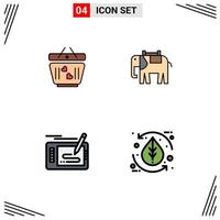 Set of 4 Modern UI Icons Symbols Signs for cart game wedding elephant drawing Editable Vector Design Elements