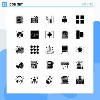 paquete de líneas vectoriales editables de 25 glifos sólidos simples de programador de diseño reacondicionar gammer hacker elementos de diseño vectorial editables vector