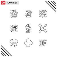 User Interface Pack of 9 Basic Outlines of board new year emots conversation bubble Editable Vector Design Elements