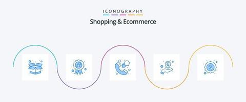 Shopping And Ecommerce Blue 5 Icon Pack Including tag. discount. center. percentage. hand vector