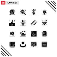 16 Universal Solid Glyph Signs Symbols of education building eco bulb love coffee Editable Vector Design Elements