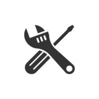 Wrench and screwdriver icon in flat style. Spanner key vector illustration on white isolated background. Repair equipment business concept.