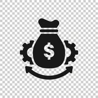 icono de optimización de dinero en estilo plano. Ilustración de vector efectivo de engranajes sobre fondo blanco aislado. concepto de negocio de proceso financiero.