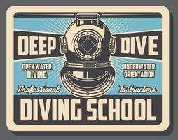 Sea diving sport school training retro poster vector