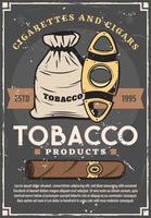 Cigarette, sack with tobacco leaves, cut scissors vector