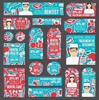 Dentist, tooth and tools. Dentistry discount card vector