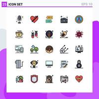 Pictogram Set of 25 Simple Filled line Flat Colors of navigation photography chat camera conversations Editable Vector Design Elements