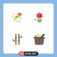 Mobile Interface Flat Icon Set of 4 Pictograms of fire work forest day nature leaves Editable Vector Design Elements