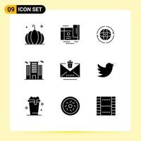 Modern Set of 9 Solid Glyphs Pictograph of delete place globe office connect Editable Vector Design Elements