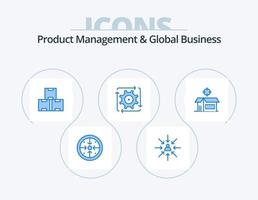 gestión de productos y diseño de iconos del paquete de iconos azules de negocios globales 5. flujo. automatización. enfocar. flujo de trabajo. producción vector