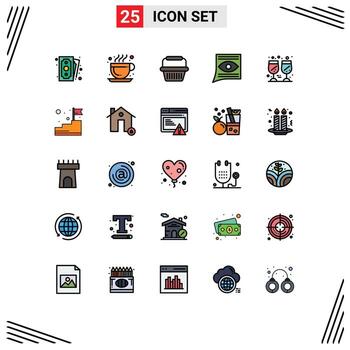 conjunto de pictogramas de 25 colores planos de línea rellena simple de elementos de diseño vectorial editables de contacto de correo electrónico de carro de bandeja de entrada de vidrio vector