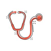 Stethoscope icon in comic style. Heart diagnostic cartoon vector illustration on isolated background. Medicine splash effect sign business concept.