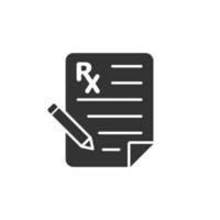 Prescription icon in flat style. Rx document vector illustration on white isolated background. Paper business concept.