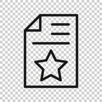 Document with star icon in flat style. Wish list vector illustration on white isolated background. Favorite purchase business concept.