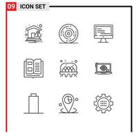 Set of 9 Vector Outlines on Grid for agriculture knowledge new information education Editable Vector Design Elements