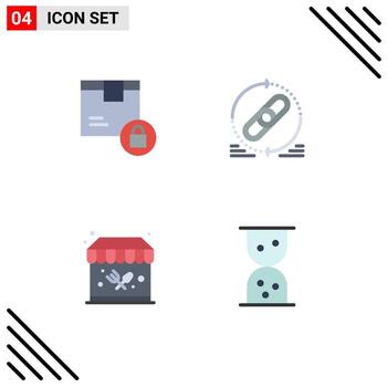 grupo de 4 iconos planos modernos establecidos para elementos de diseño vectorial editables del parque de hipervínculos del producto de actualización de caja vector