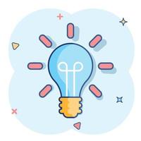 Light bulb icon in comic style. Lightbulb vector cartoon illustration pictogram. Lamp idea business concept splash effect.