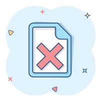 Document error icon in comic style. Broken report cartoon vector illustration on white isolated background. Damaged splash effect business concept.