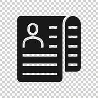 Resume icon in flat style. Contract document vector illustration on white isolated background. Paper notepad business concept.