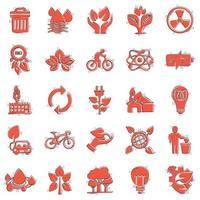 Eco environment icons set in comic style. Ecology cartoon vector illustration on white isolated background. Bio emblem splash effect sign business concept.