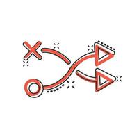 Crossroad icon in comic style. Road direction navigation cartoon vector illustration on white isolated background. Locate pin position splash effect business concept.