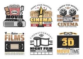 cine, película, y, festival, vector, retro, iconos vector