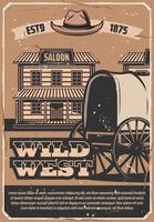 Wild West western saloon and cowboy carriage vector
