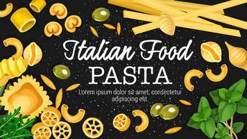 pasta italiana, macarrones y raviolis con hierbas vector