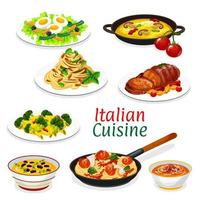 Italian pasta with sauces, meat and fish dishes vector