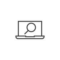 Computer search icon in flat style. Laptop with magnifying glass vector illustration on white isolated background. Device display business concept.