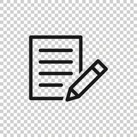 Blogging icon in flat style. Document with pen vector illustration on white isolated background. Content business concept.