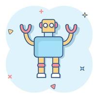 Cute robot chatbot icon in comic style. Bot operator cartoon vector illustration on white isolated background. Smart chatbot character splash effect business concept.