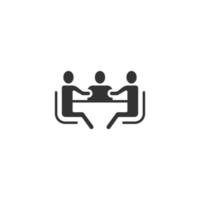People with table icon in flat style. Teamwork conference vector illustration on white isolated background. Speaker dialog business concept.