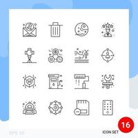 Group of 16 Outlines Signs and Symbols for cinema rating trash employee planet Editable Vector Design Elements