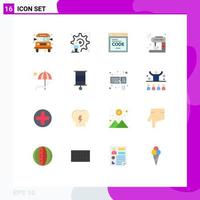 Pack of 16 Modern Flat Colors Signs and Symbols for Web Print Media such as beanch machine browser iot coffee Editable Pack of Creative Vector Design Elements