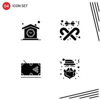 Modern Set of 4 Solid Glyphs Pictograph of home stick clock style pool Editable Vector Design Elements