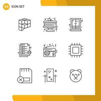 Pictogram Set of 9 Simple Outlines of communication support furniture message headphones Editable Vector Design Elements