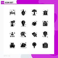 Universal Icon Symbols Group of 16 Modern Solid Glyphs of security time glass forest energy home Editable Vector Design Elements