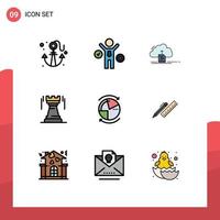 Pictogram Set of 9 Simple Filledline Flat Colors of data bastion upload strategy castle Editable Vector Design Elements