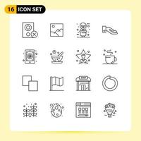 16 Thematic Vector Outlines and Editable Symbols of app hand sun alms illumination Editable Vector Design Elements